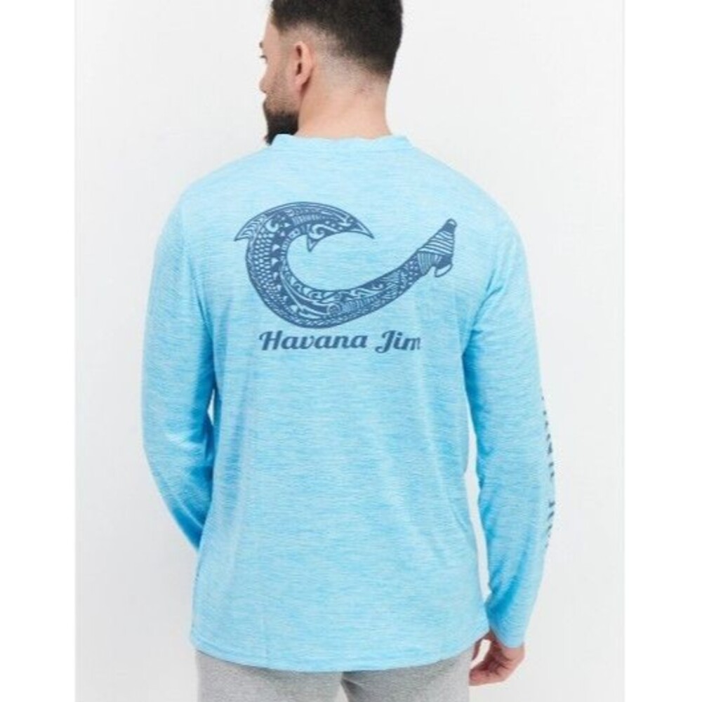 Havana Jim Men's Aqua Blue Performance Long Sleeve Fishing Shirt UPF NWT